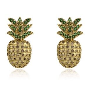nOir Jewelry Pineapple Stud Earring, 18kt Gold Plated with Color Pave CZ Studs